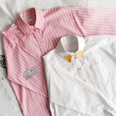 Классическая рубашка свободного кроя в бело-розовую полоску