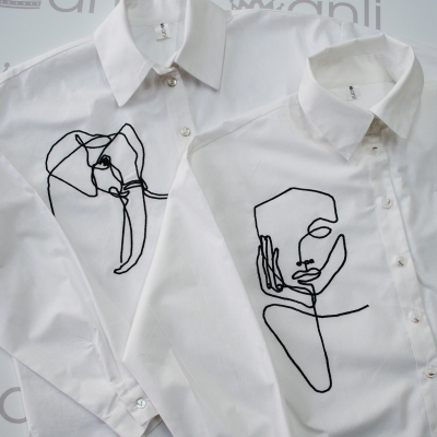 Классическая рубашка свободного кроя белого цвета с вышивкой